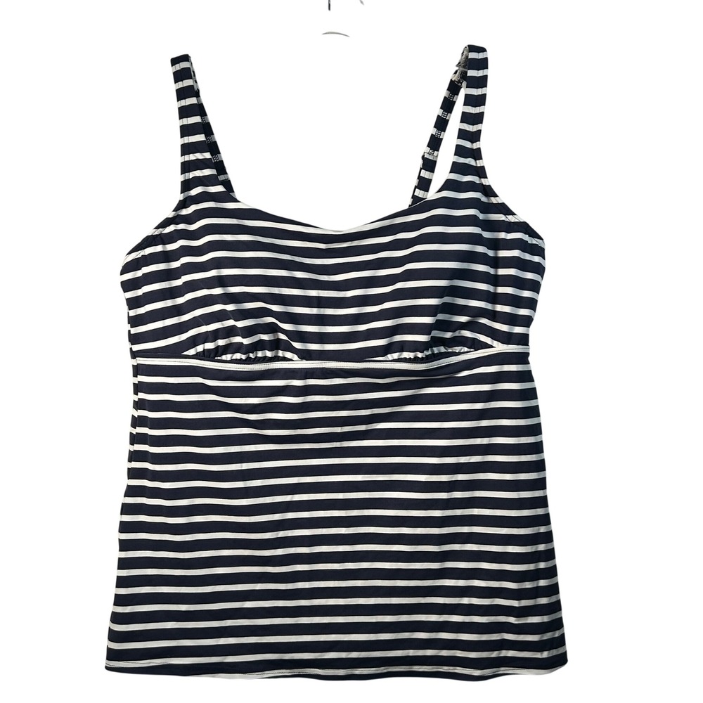 Lands End Womens Navy Blue White Striped Tankini Top Swimsuit Size 16